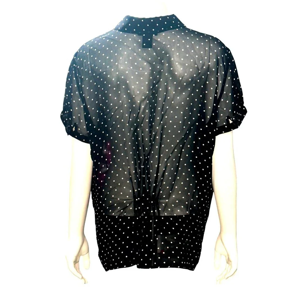 The Limited Silk XL Black White Polka Dot Sheer Blouse Short Sleeve Sheercore - Picture 8 of 11